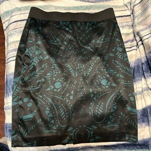 Express Black Pencil Skirt with Teal Pattern